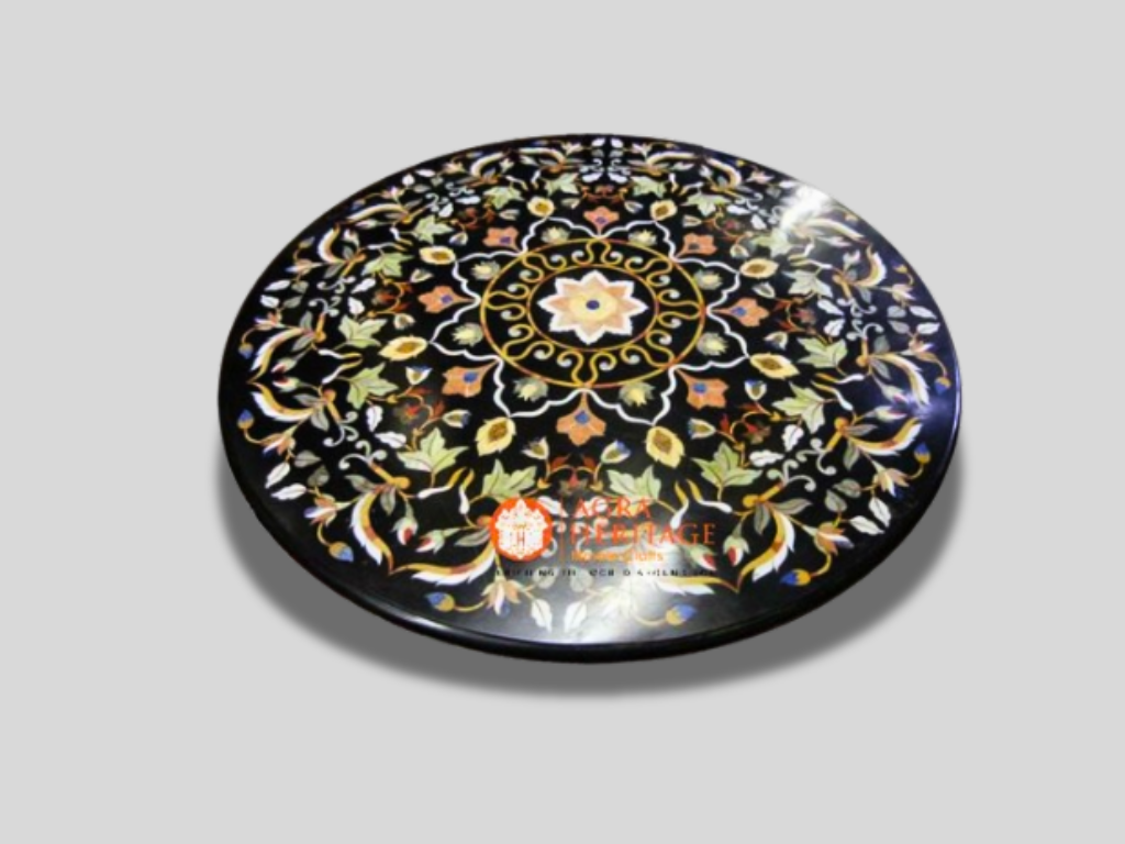 Floral Design Marble Round Dining Center Inlay Table Top